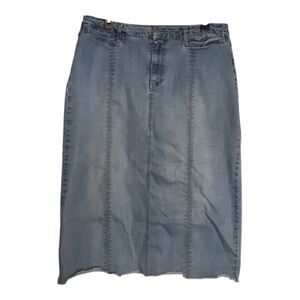 Cato 16W Denim Blue Jean Distressed Raw Edge Hem Women's Skirt Modest